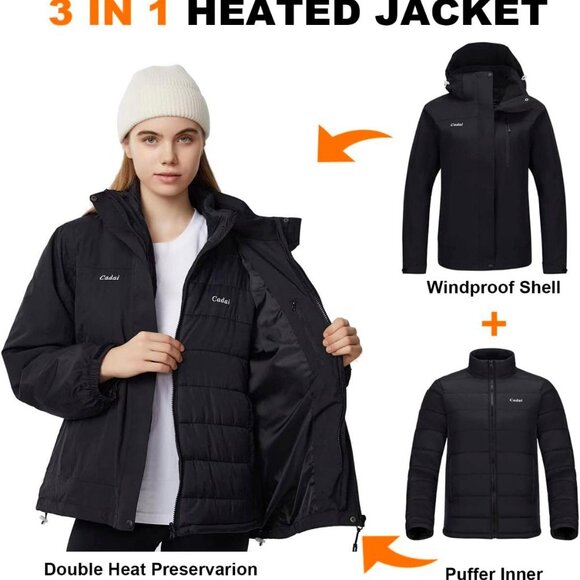 Cadai Women's Heated Jacket with Battery Waterproof‎ - Picture 9 of 12